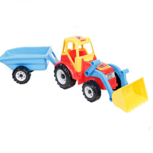 Traktor z ładowarką i przyczepą