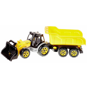 Traktor z ładowarką i przyczepą